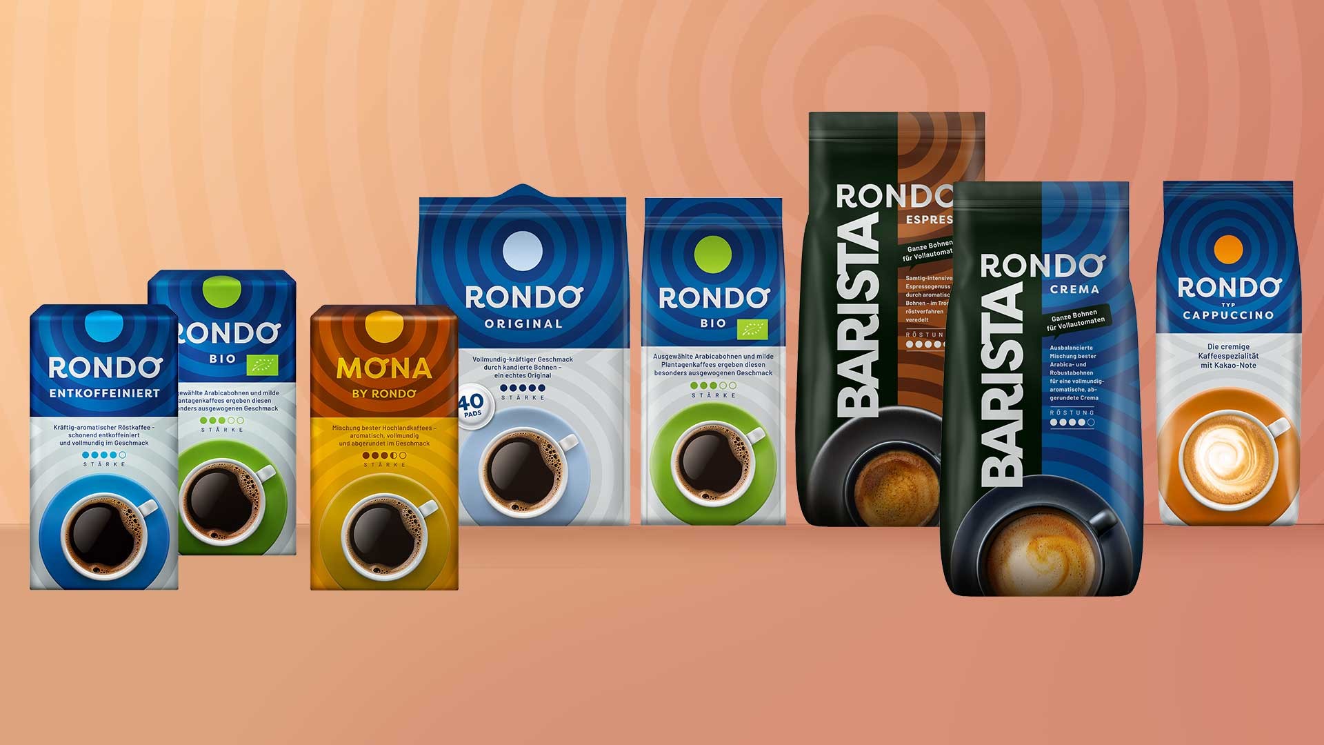 Verpackungsrelaunch Kaffeemarke Rondo Agentur Zebra Produktpalette